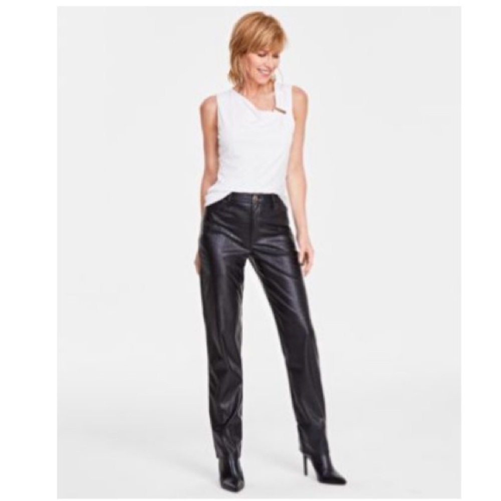 INC Women’s Faux Leather Embossed Straight Leg Pants Size 10